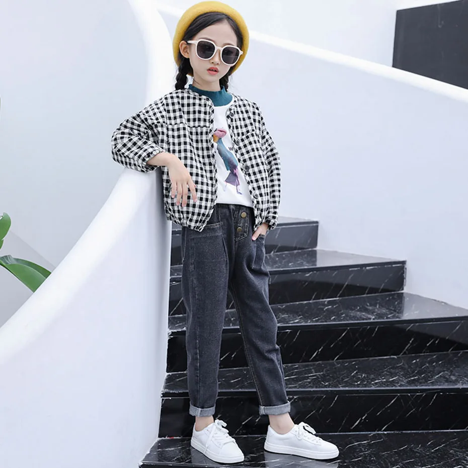 Джинсы для девочек 2020 новые джинсы с эластичным поясом Осенние повседневные