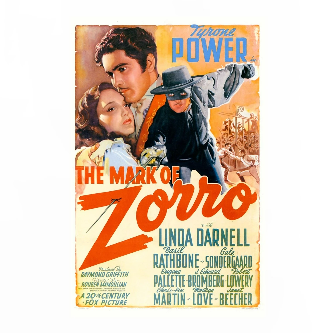 Постер по мотивам фильма Марк Зорро (1940) Брезентовая печать Оформление интерьера