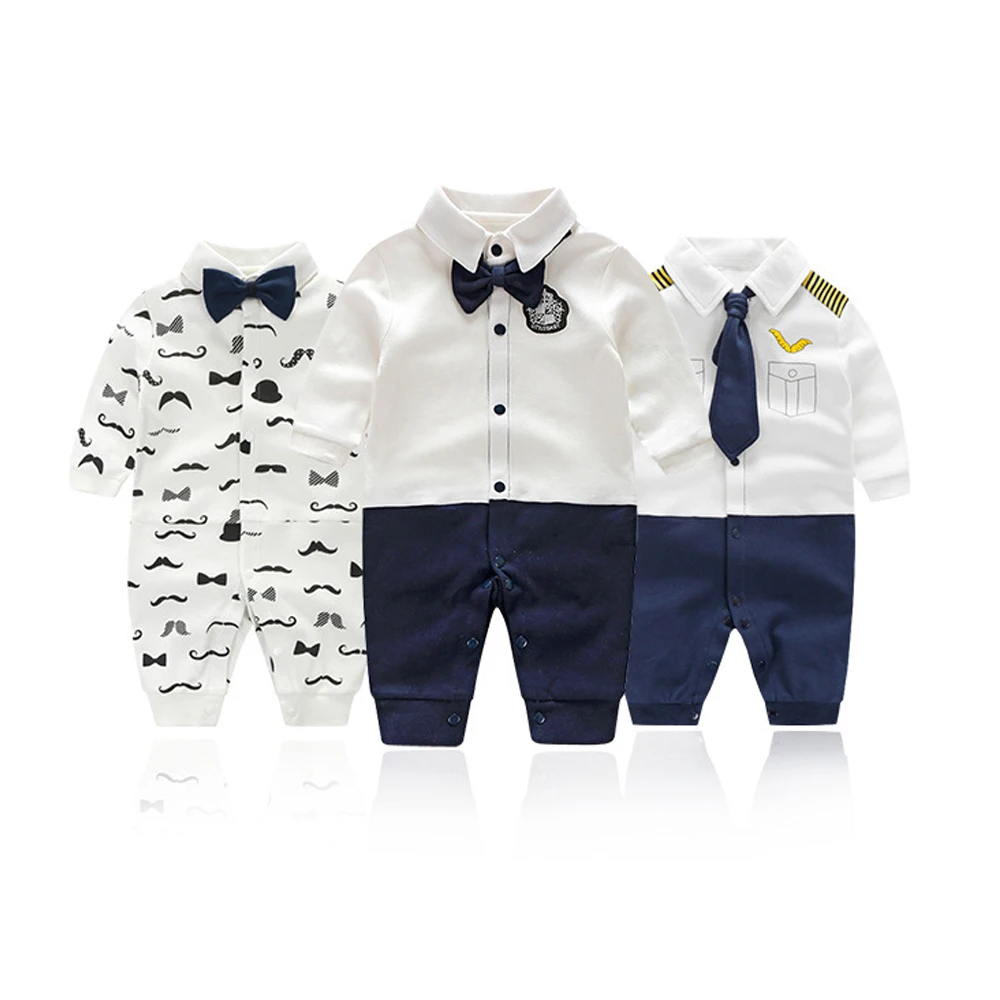 YiErYing Newborn Clothes 2018 Fashion Spring Autumn Party Bow Tie Gentleman Baby Boy Cotton Rompers Infant &ampToddler Jumpsuits |