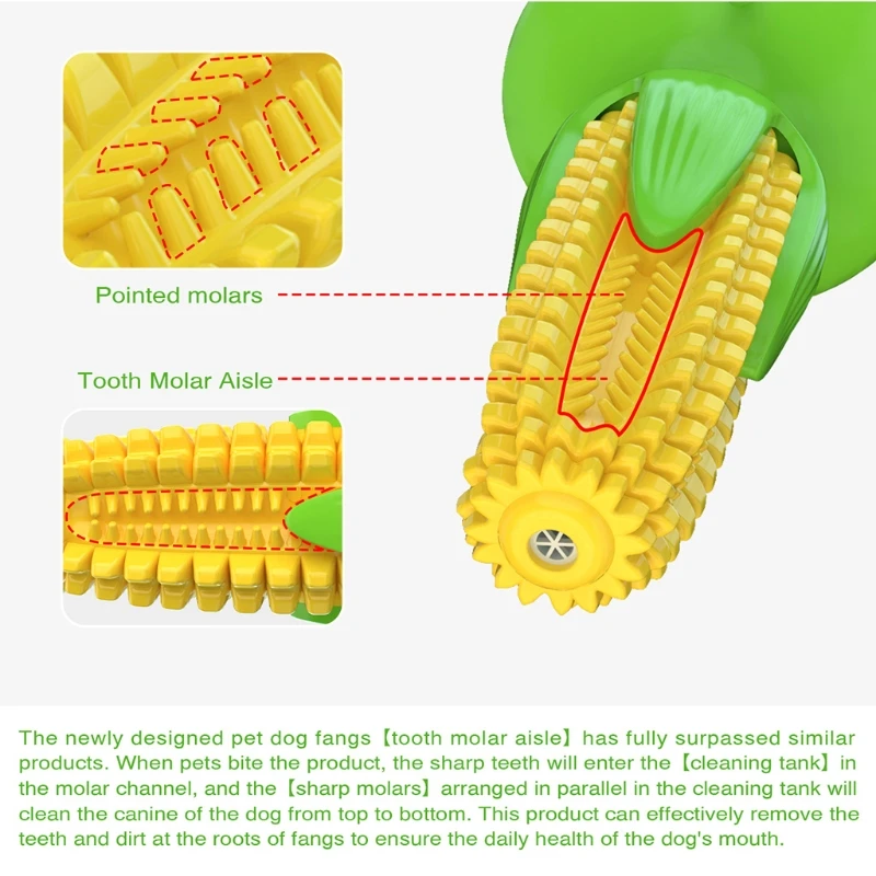 

Dog Toothbrush Chew Toy Squeaky Molar Rod TPR Stick Corn Teething Cleaning Toys