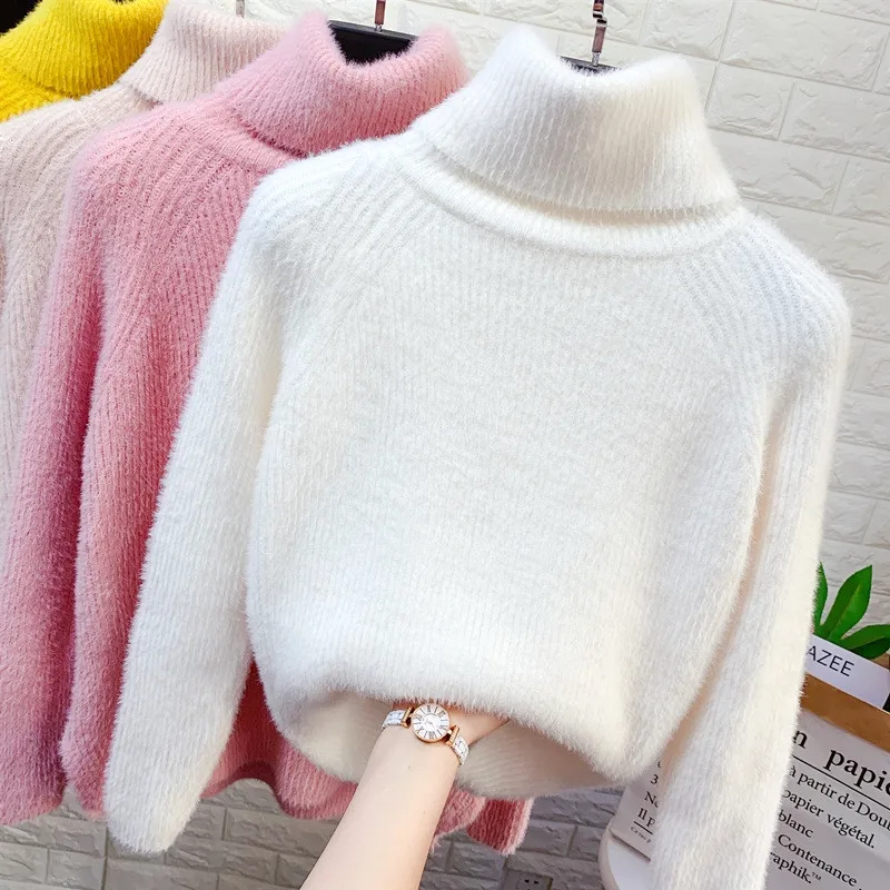 2020 autumn winter turtleneck sweater women mink cashmere knit soft elasticity bottoming sweaters mohair pullovers 3141 | Женская одежда