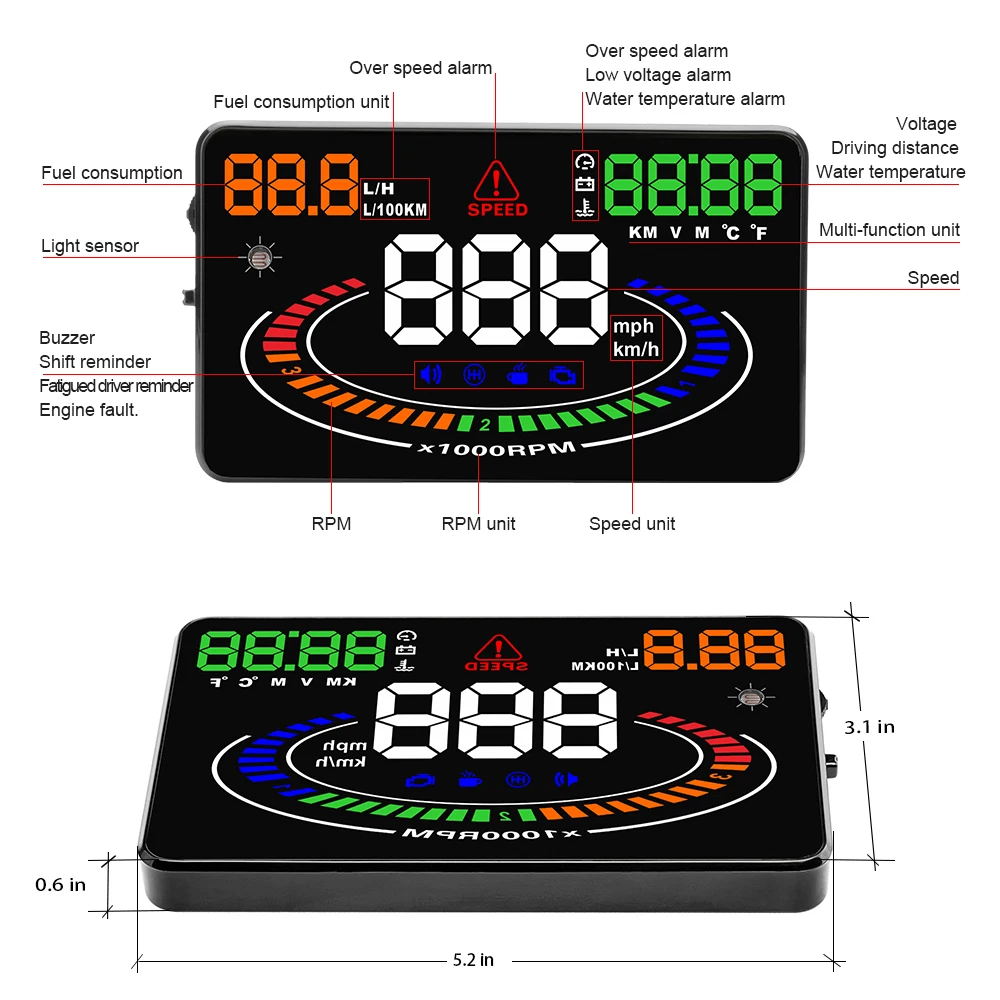 Автомобильный дисплей E300 HUD OBD2 велоцид proyector OBD UE MPH км/ч цифровой Coche velocimetro en el