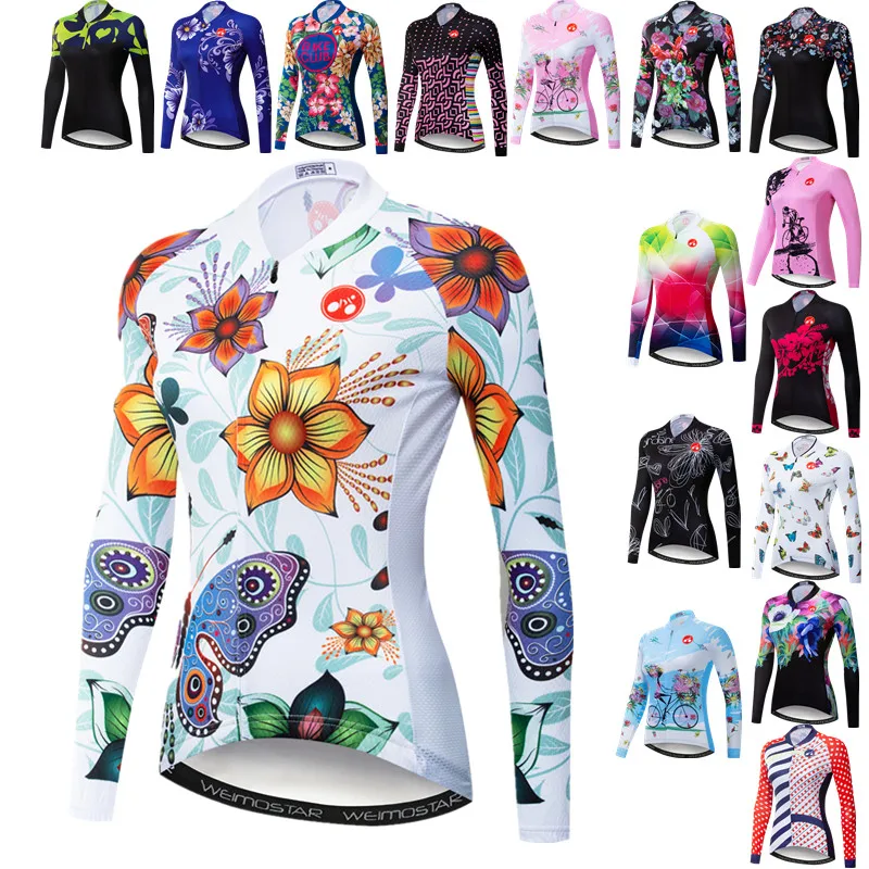 

Weimostar Flower Cycling Jersey Women Long Sleebe Mountain Bike Clothing Racing Sport Bicycle Clothes Road Cycle Wear Jacket