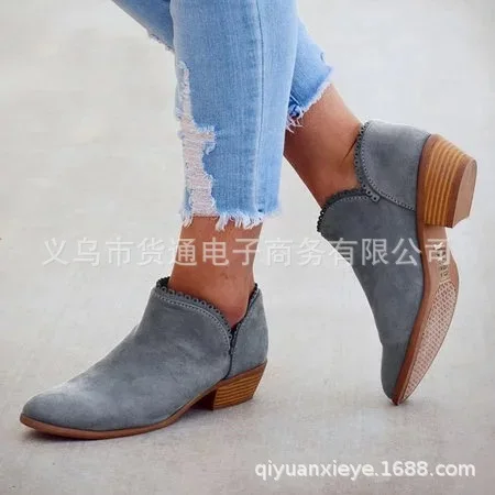 Замшевые Кожаные ботильоны в байкерском стиле Женские зимние модные