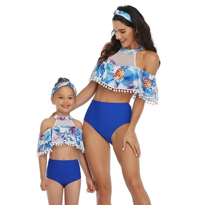 Летние одинаковые комплекты для семьи Купальный костюм мамы и дочки с принтом