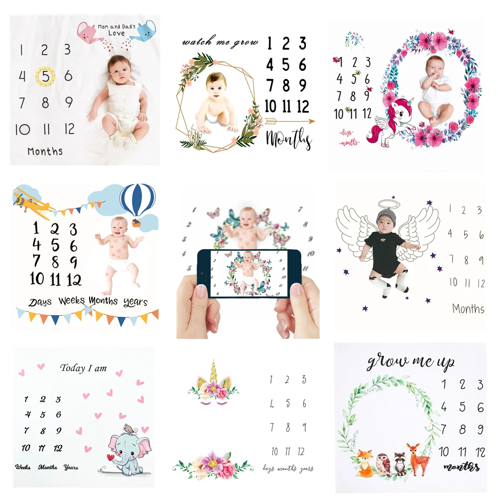 

Baby Monthly Age Milestone Photo Background Cloth Blanket Calendar Backdrop Diaper Infant Photography Props Accessories Girl Boy