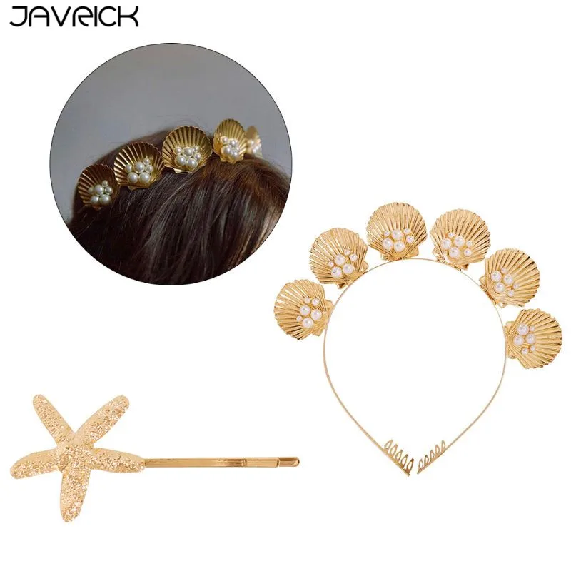 Морской стиль золотая ракушка тиара Корона с расческой искусственный жемчуг