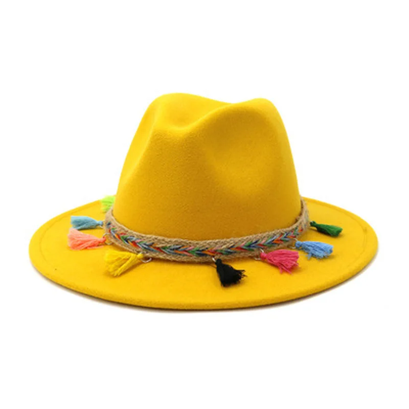 

winter women hats wide brim solid band rope western cowboy muticolor fedora hat casual vintage outdoor green red fedora hats new