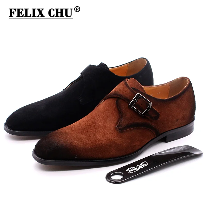 

Classic Cow Suede Leather Mens Dress Shoes Oxfords Single Buckle Monk Strap Daily Casual Shoes for Men Comfortable Footwear