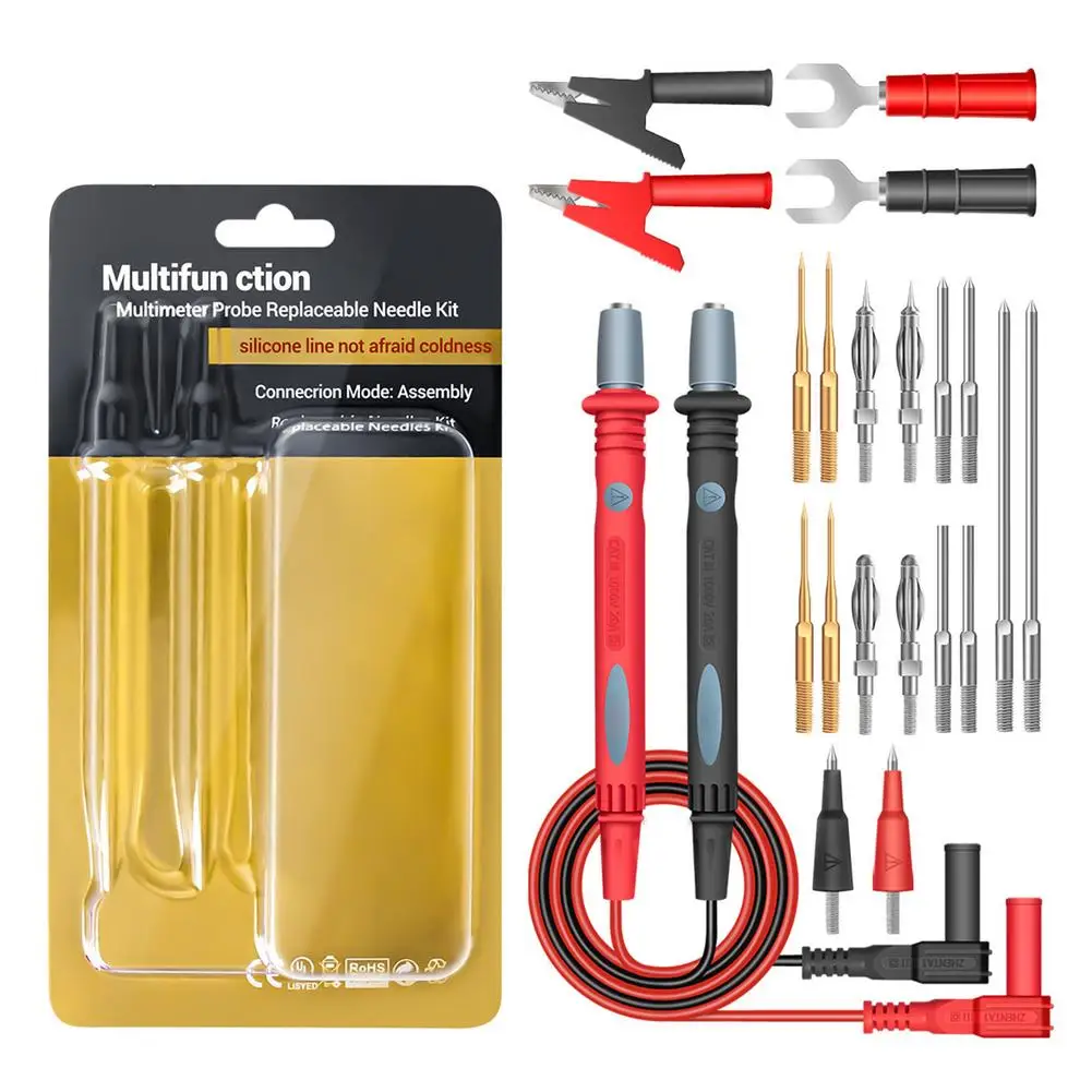 

22pcs In 1 Set Universal Digital Multimeter Probe Needle Tip Probe Test Leads Pin Wire Pen Cable Test Line Assortment Kit