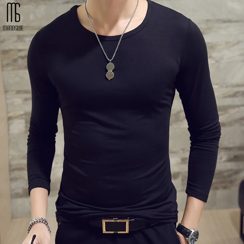 Футболка Manoswe мужская с длинным рукавом Повседневная Базовая рубашка однотонный