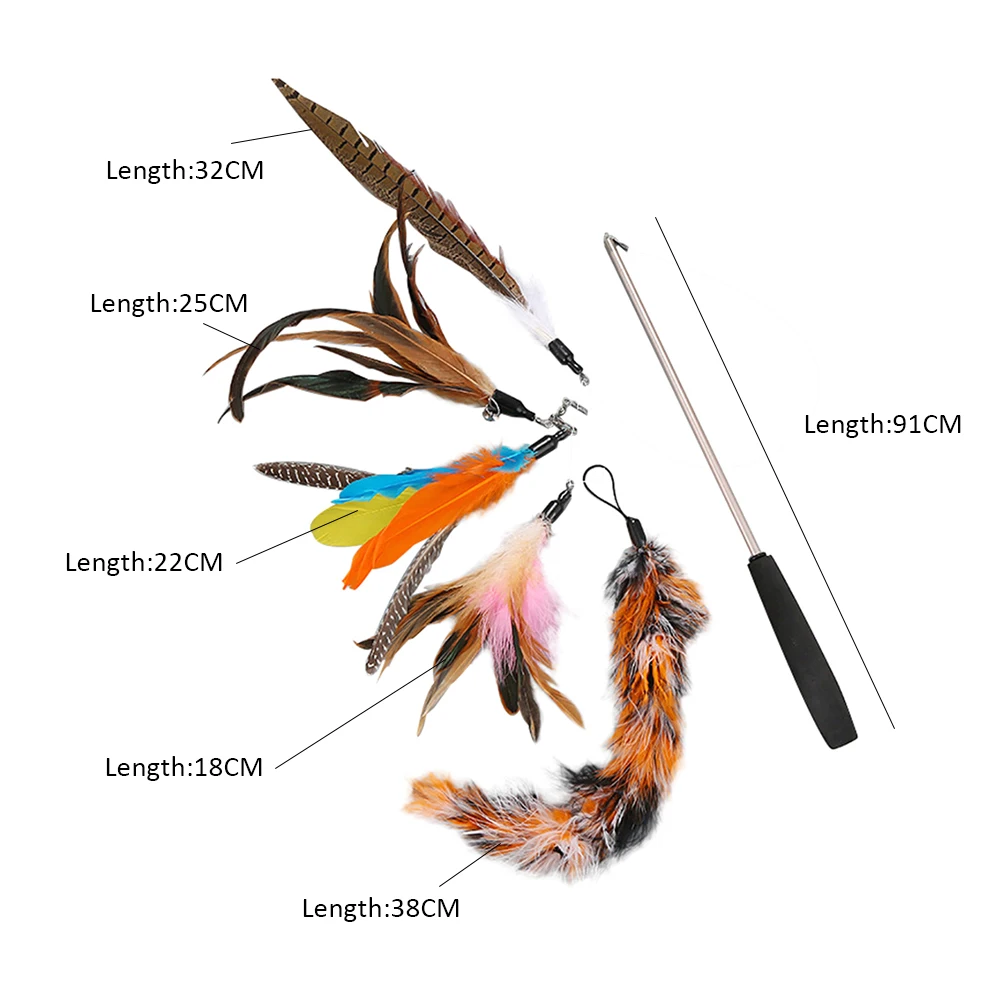 

Pet Cat Feather Toy Cat Interactive Retractable Feather Toys with 5 pcs Feather Replacement Cat Teaser Toy