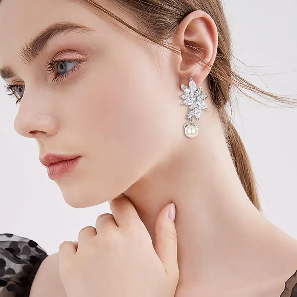 Женские Серьги гвоздики с жемчугом фианитами|Серьги-подвески| |