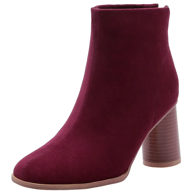 Sgesвье зимние женские ботинки из флока на высоком каблуке ботильоны с круглым