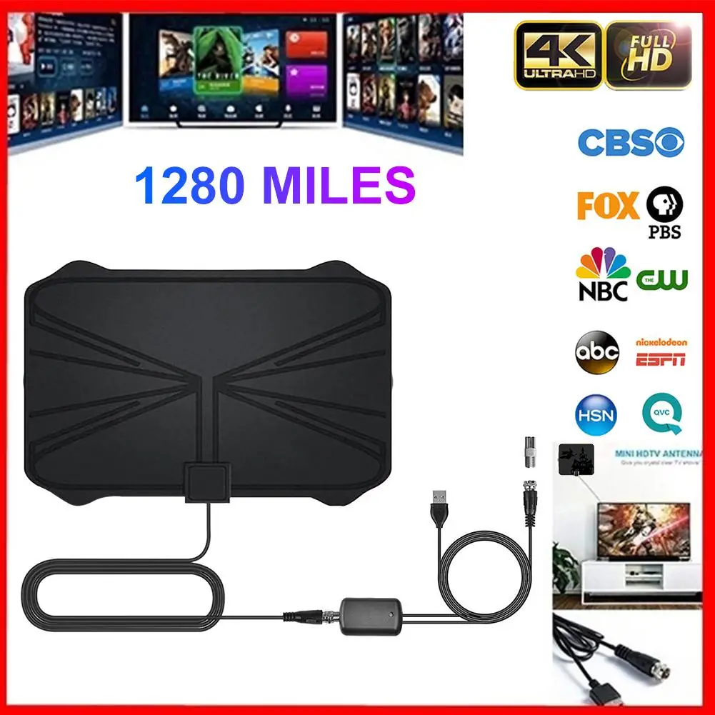 Цифровая HDTV антенна 4K 1280 миль 28 дБ с высоким коэффициентом усиления черная ультра