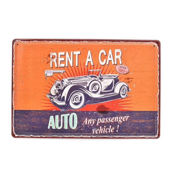 

Rent A Car Vintage Metal Tin Signs Retro Auto Plate Decor Art Wall Poster