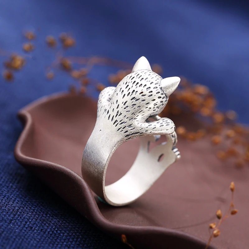 Женское Винтажное кольцо в виде кошки из настоящего серебра 100% пробы|silver cat