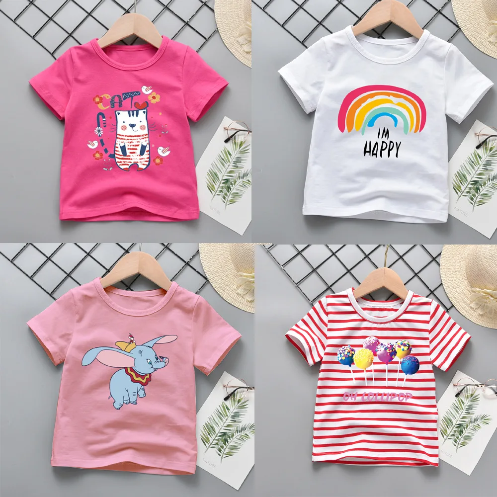

Детские летние хлопковые футболки с круглым вырезом и короткими рукавами с рисунком; Повседневные Модные эластичные повседневные футболки...