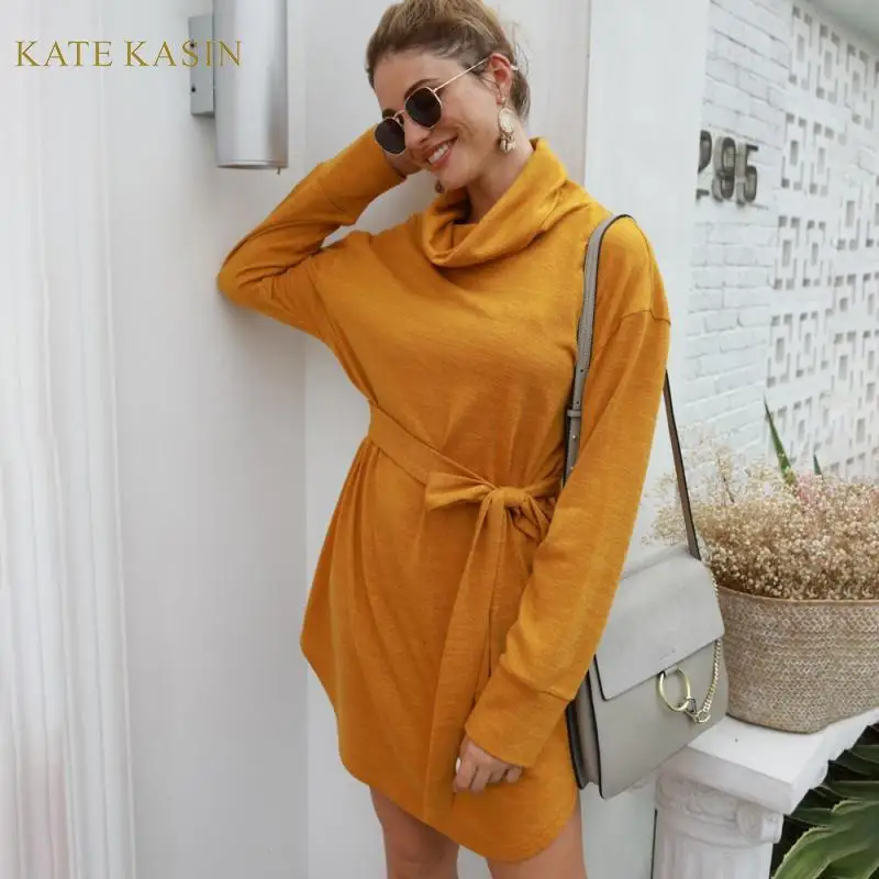 Kate Kasin 2019 осень Новая женская Повседневная футболка с длинным рукавом платье мода