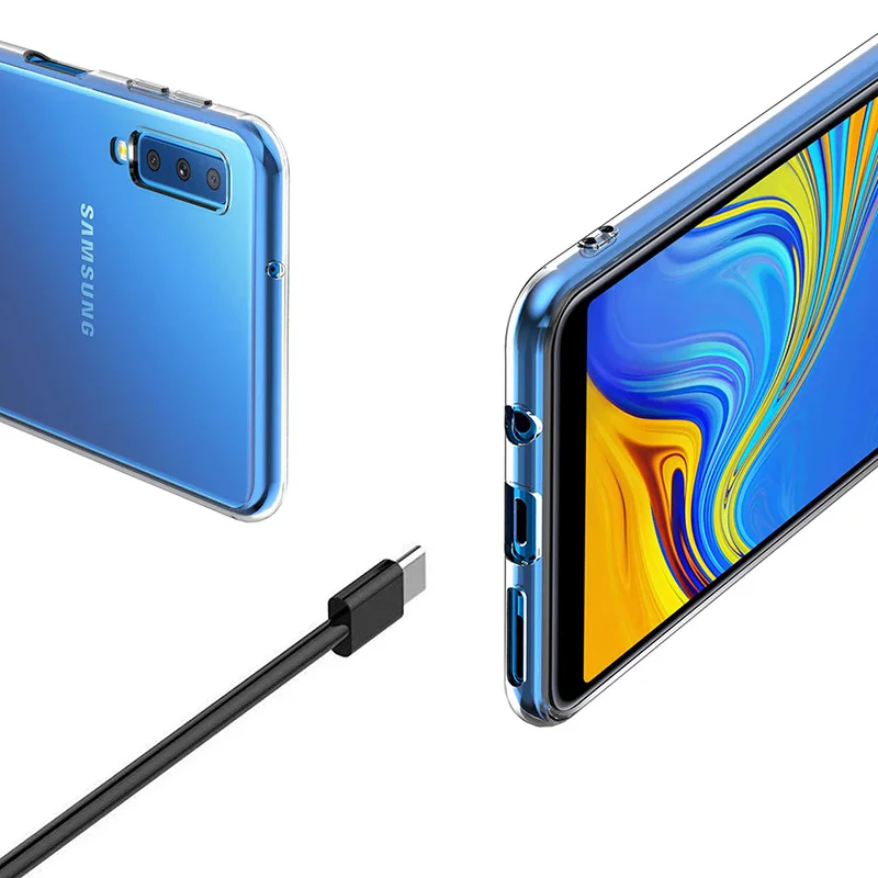 Прозрачные силиконовые чехлы для Samsung Galaxy A7 2018 роскошный чехол Мягкий защитный из