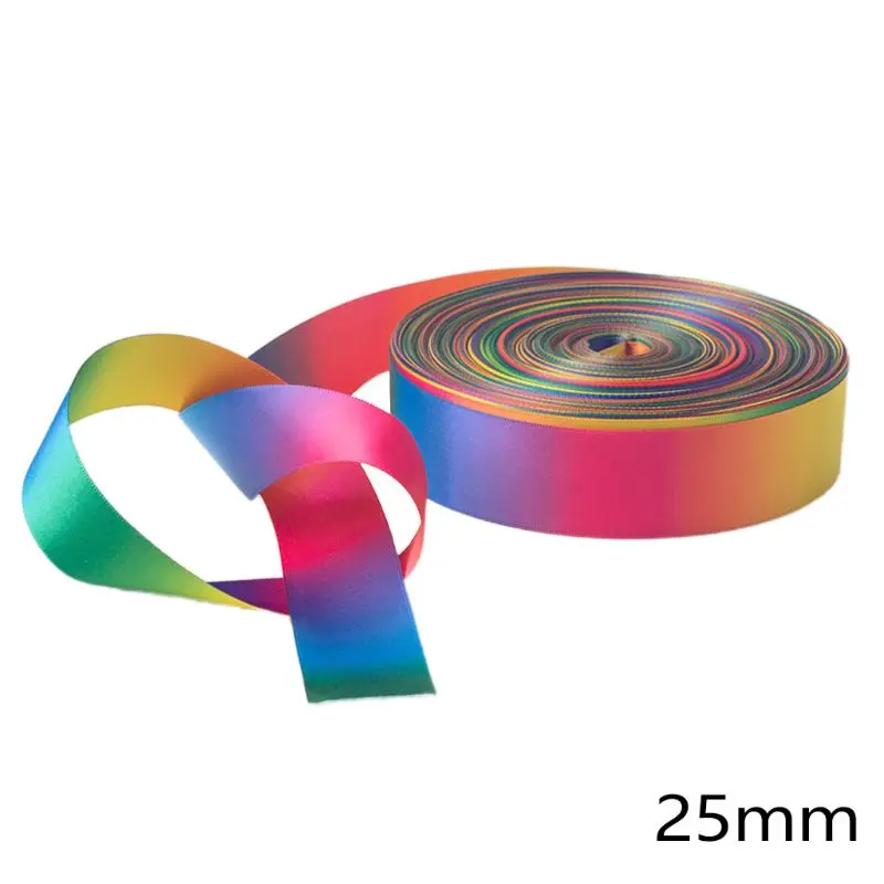 

50 Yards Gradient Rainbow Double Sided Print Satin Ribbon Roll for DIY Hair Bow K3NF