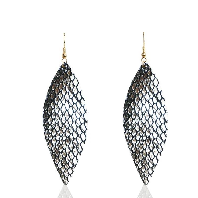 Новые блестящие серьги из натуральной кожи с перьями для женщин серебряные