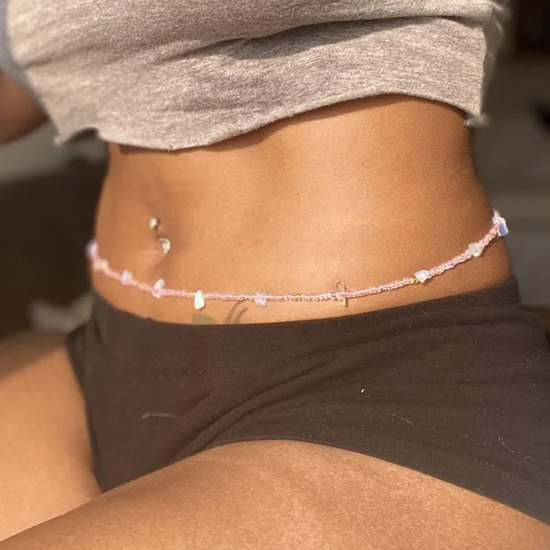 Модная разноцветная цепочка на талию с гранеными бусинами и кристаллами 2021