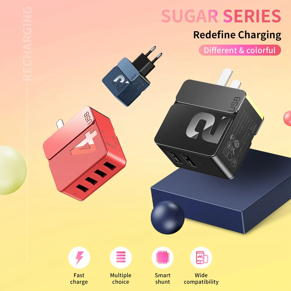 ROCK 5 V/4A USB зарядное устройство Универсальное зарядное устройство для мобильного телефона 4 USB зарядное устройство для iPhone samsung HUAWEI XIAOMI EU US