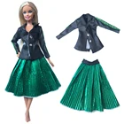 Платье для куклы NK1x, Зеленая кожаная одежда, рубашка, модная плиссированная юбка для куклы Барби, аксессуары, детские игрушки, детский подарок 04D 5X
