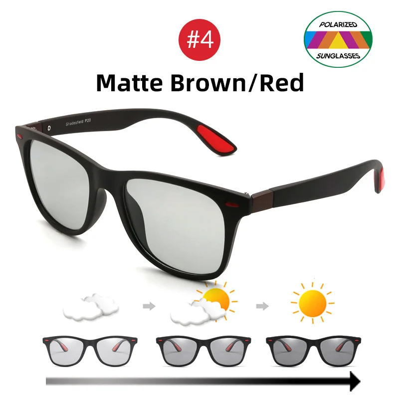 4 Matte Brown Red VIVIBEE классические фотохромные солнцезащитные очки с поляризацией для мужчин, для вождения, квадратные, меняющие цвет, Матовые солнцезащитные очки для женщин, переходные оттенки - Цвет линз: 4 Matte Brown Red