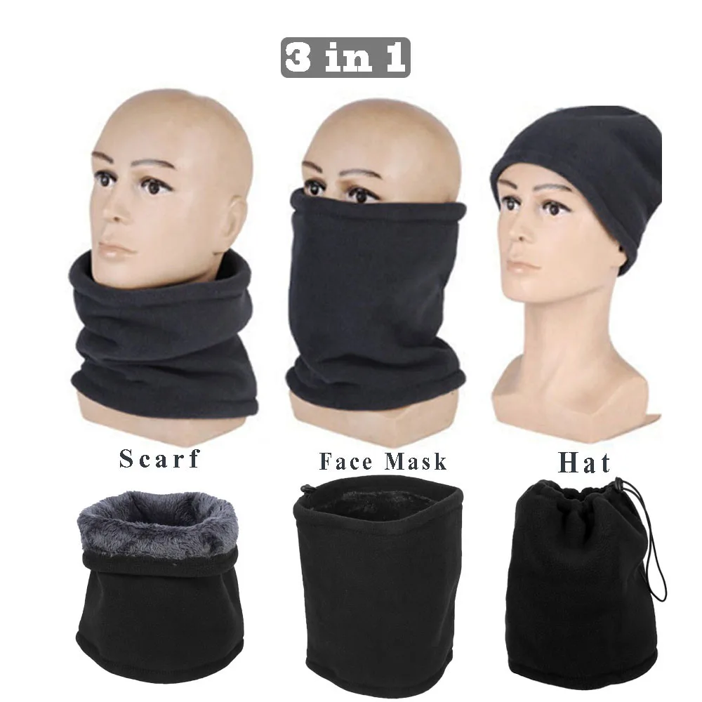 Двухслойный флисовый теплый шарф 3 в 1 уличный Зимний толстый для мужчин и женщин