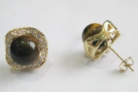 wholesale fashion jewelry pretty 8mm tiger eye jade crystal 18kgp earring