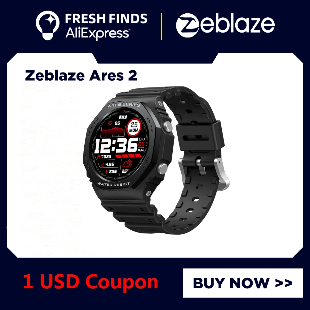 

New Zeblaze Ares 2 Rugged Fashion Smartwatch 50M Waterproof Long Battery Life HD Color Dispaly Smart Watch For Android iOS Phone