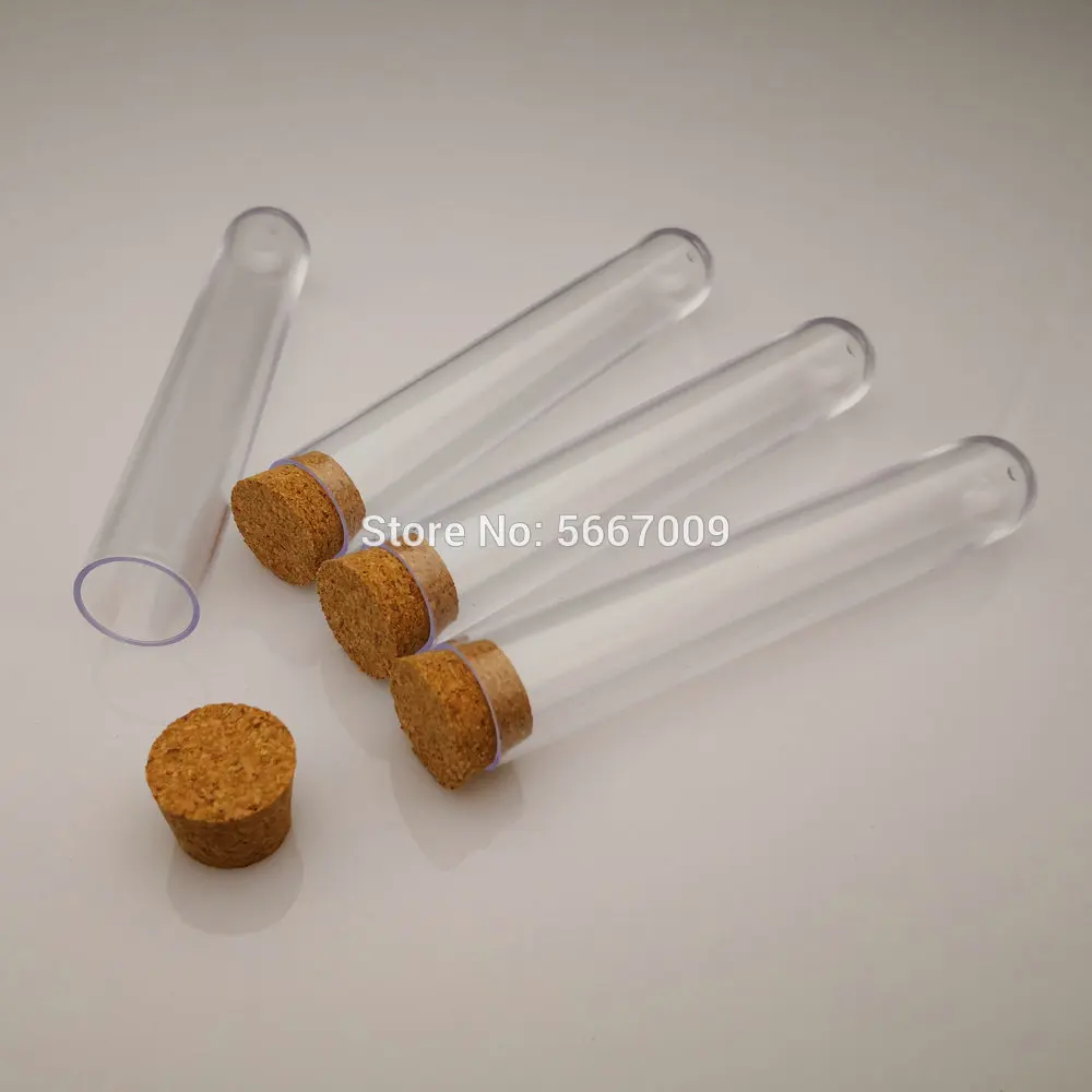 

100pcs 18x105mm Lab Clear Plastic Test Tubes With Corks Stoppers Caps Wedding Favor Gift Tube Laboratory School