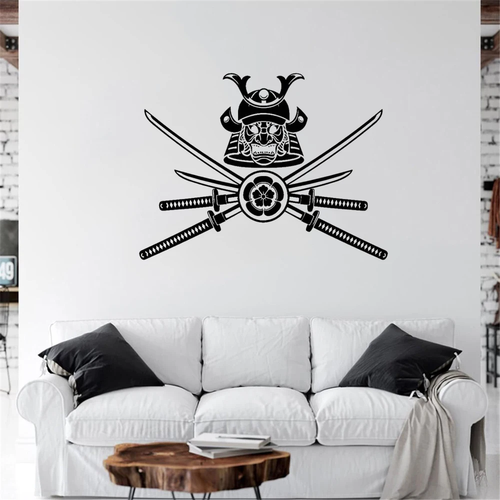 

Free shipping mask samurai sword vinyl sticker mural art wall stickers living room wall decals home decor Y-20