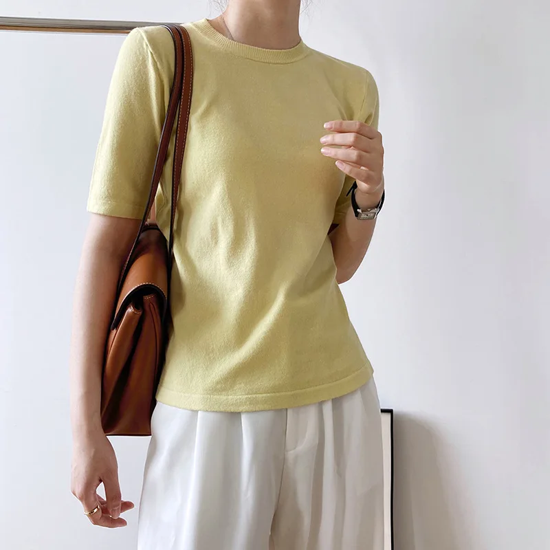 

O-Neck Solid T-Shirt Women Korean Version Simple Loose Tees Woman Daily Casual Slimming T-Shirt Ladies Summer 2021