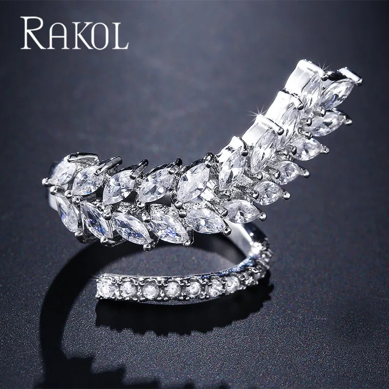Женские двухслойные Регулируемые кольца RAKOL регулируемые с перьями из фианита AAA