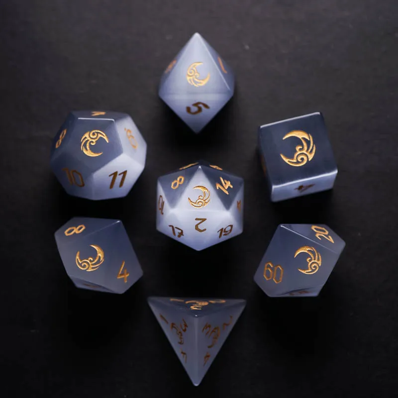 Gray Cats Platonic Geometry Dice Set Handmade Stone Magic Moon Polyhedral Dice For DND RPG COC Borad D12 Games DIY Custom Gift