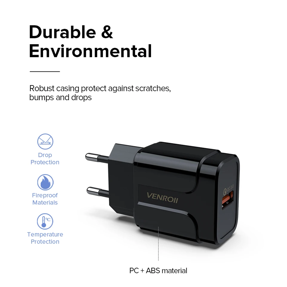 Venroii Универсальный 18 Вт USB Quick Charge 3,0 для iPhone X 8 EU US Plug мобильный телефон быстрое зарядное устройство для Xiaomi huawei Honor