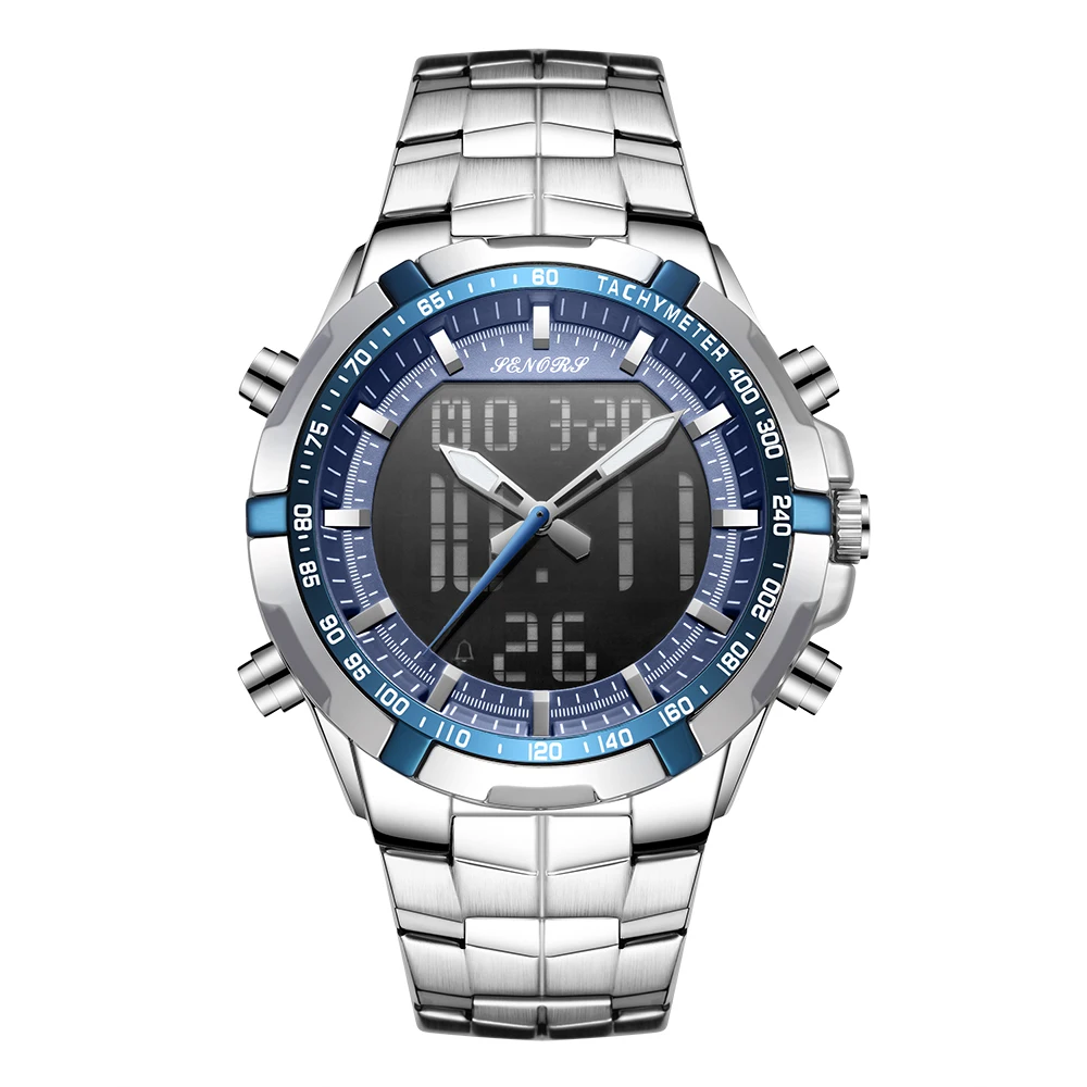 

Часы наручные Senors Мужские Цифровые, спортивные электронные кварцевые с хронографом и двойным дисплеем