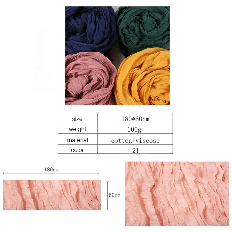

Muslim Crinkle Hijab Scarf Women Shawl Wrinkle Bubble Cotton Scarf Turban Wrap Headband Solid Color Pleated Scarves