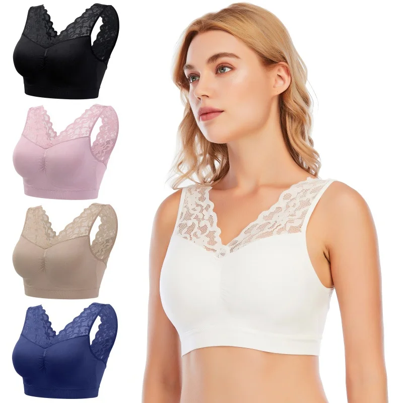 

Ladies' Sexy Deep V Lace Push Up Padded Bra Seamless Comfortable Bralette Breathable Fitness Gym Full Cup Sag-Proof Bra