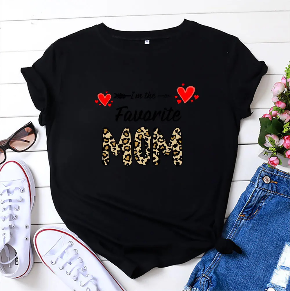 

Fauarite MOM Leopard Print Women T Shirt Short Sleeve O Neck Loose Women Tshirt Ladies Tee Shirt Tops Clothes Camisetas Mujer