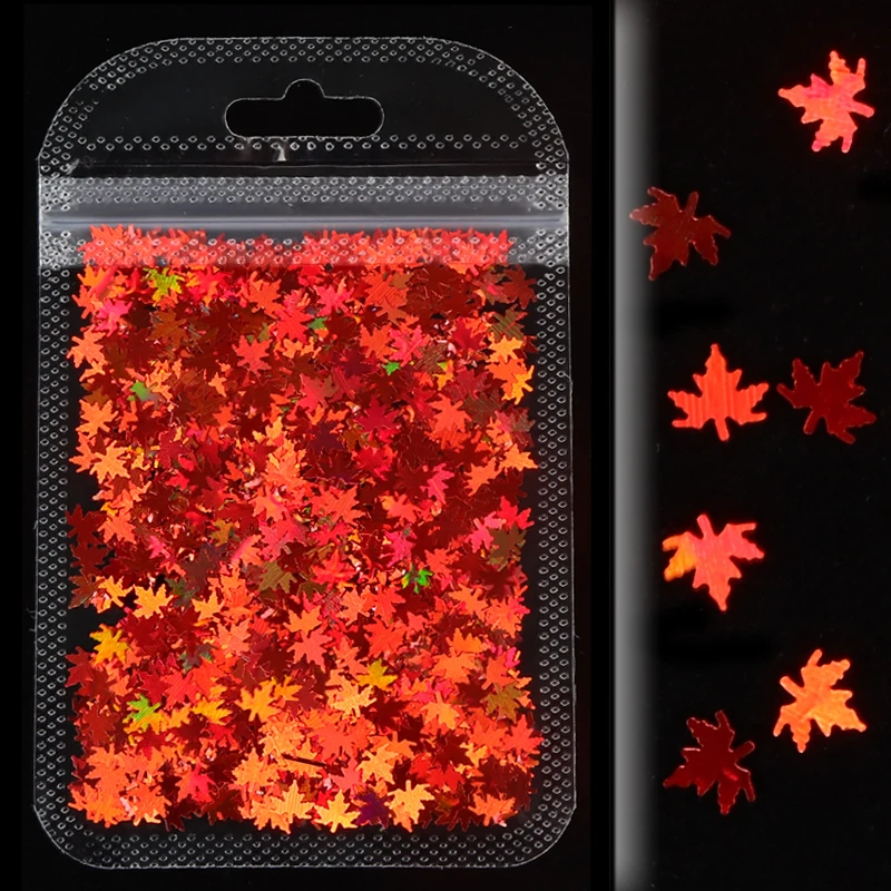 

10Bags Holographic Laser Gold Autumn Leaf 3D Nail Glitter Leaf Pattern Summer Nail Sticker Shiny DIY Manicure Nail Decoration