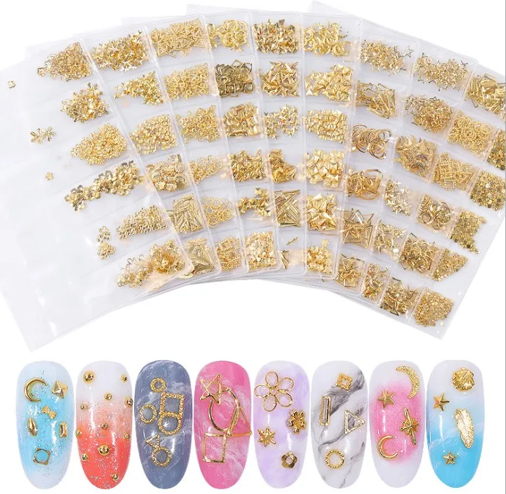 1 пакет звезда месяц полые золотые 3D украшения для ногтей шпильки аксессуары