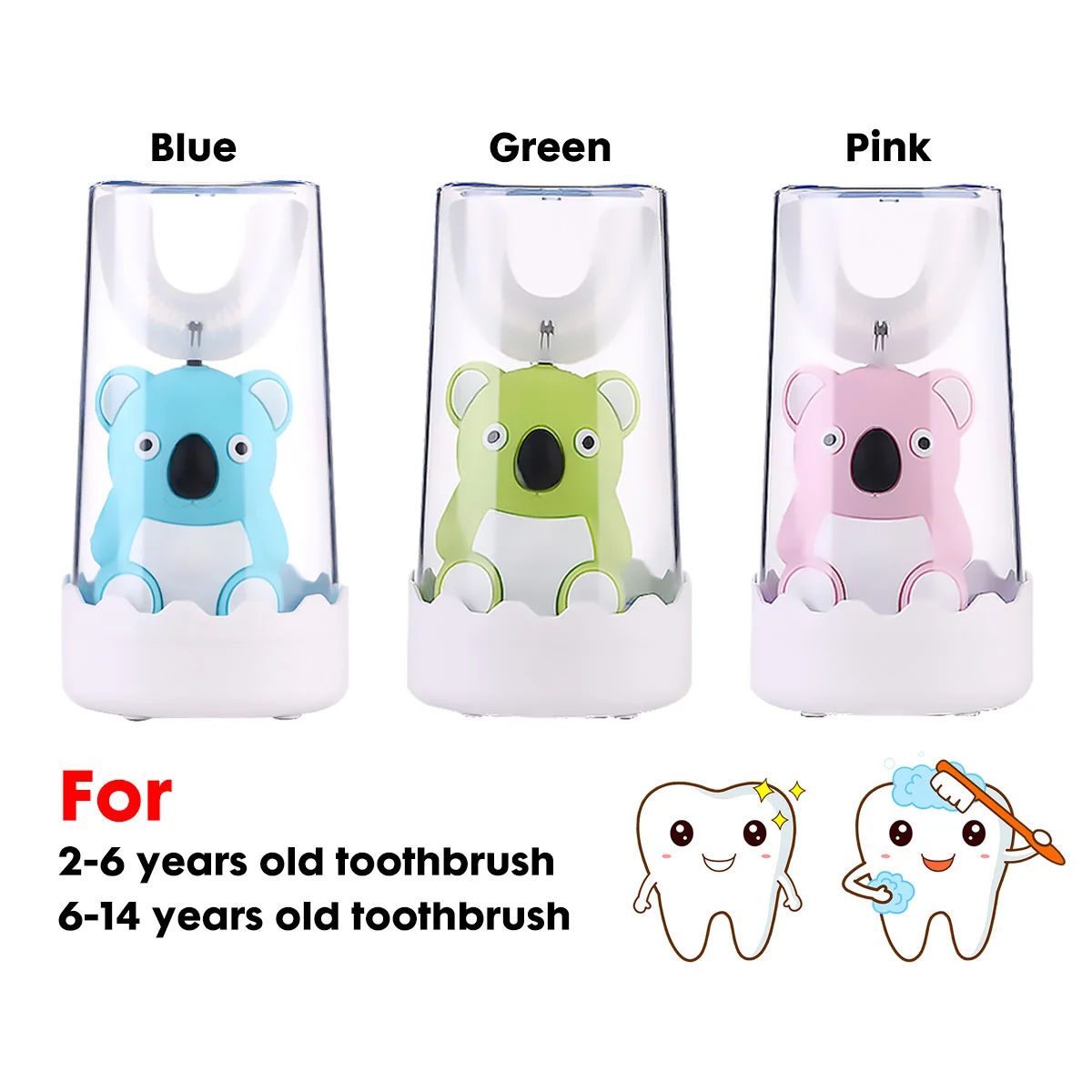 

Ultrasonic U Type Electric Toothbrush 3 Modes 360 Smart Fast Cleaning Disinfection Waterproof Cartoon Toothbrush For Aged 2-14