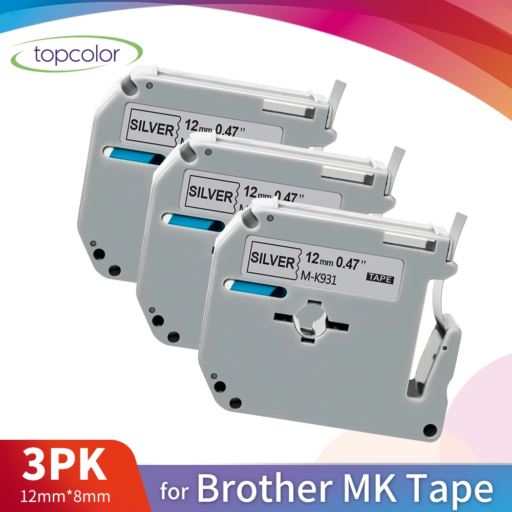 Topcolor черный на серебряной этикеточной ленте 12 мм подходит для Brother MK ленты MK-931 MK931