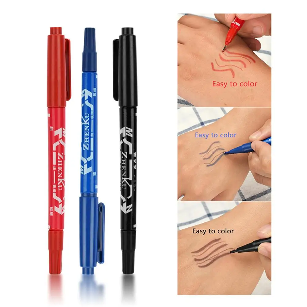 

3Pcs Double Ends Temporary Ink Skin Marker Pen Tattoo Supplies Body Art Tools