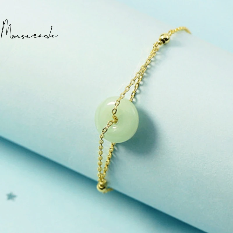 

MORSE CODE 925 Sterling Silver Round Hetian Jade Necklace Temperament Pulling Design Sense Light Luxury Retro Female Necklace