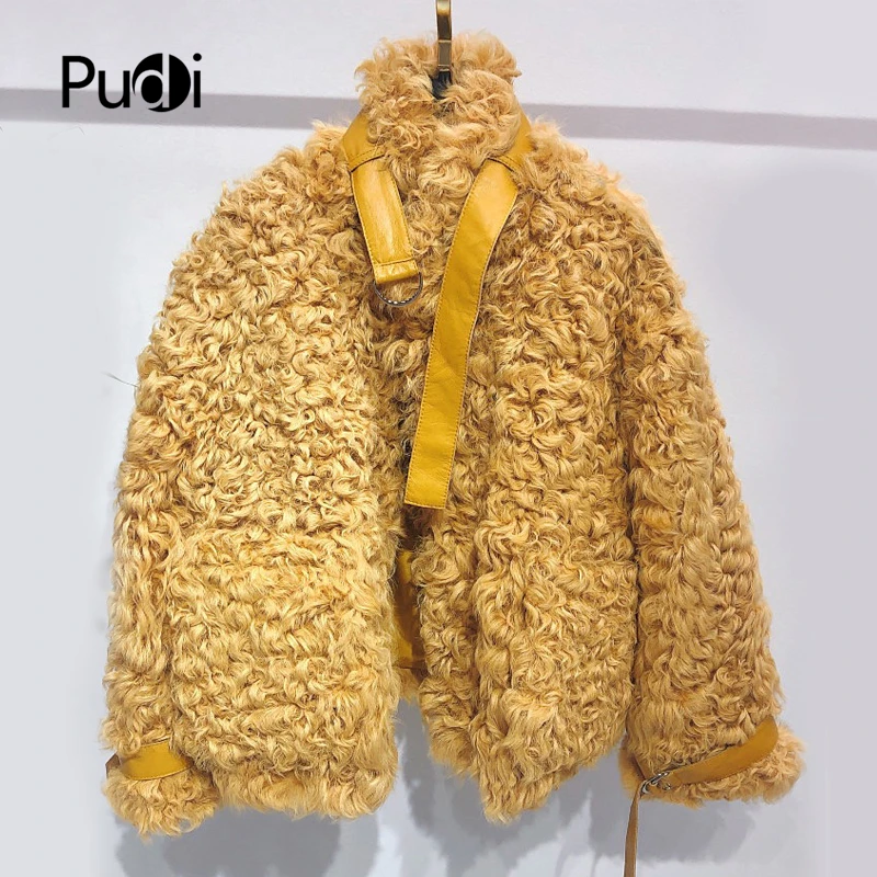 Pudi TX223910 женская зимняя повседневная натуральном овечьем меху куртка, пальто Модные женские натуральная меховая шуба, верхняя одежда